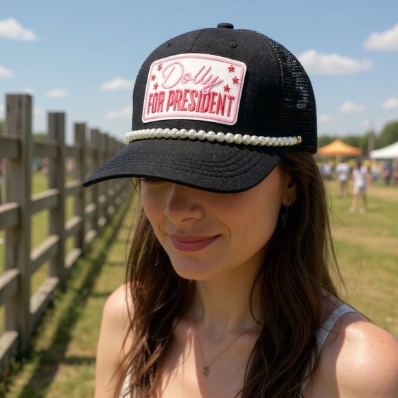 NEW TRUCKER HAT - DOLLY FOR PRESIDENT PATCHES &  PEARLS - 🧢✨ - Picture 12 of 12